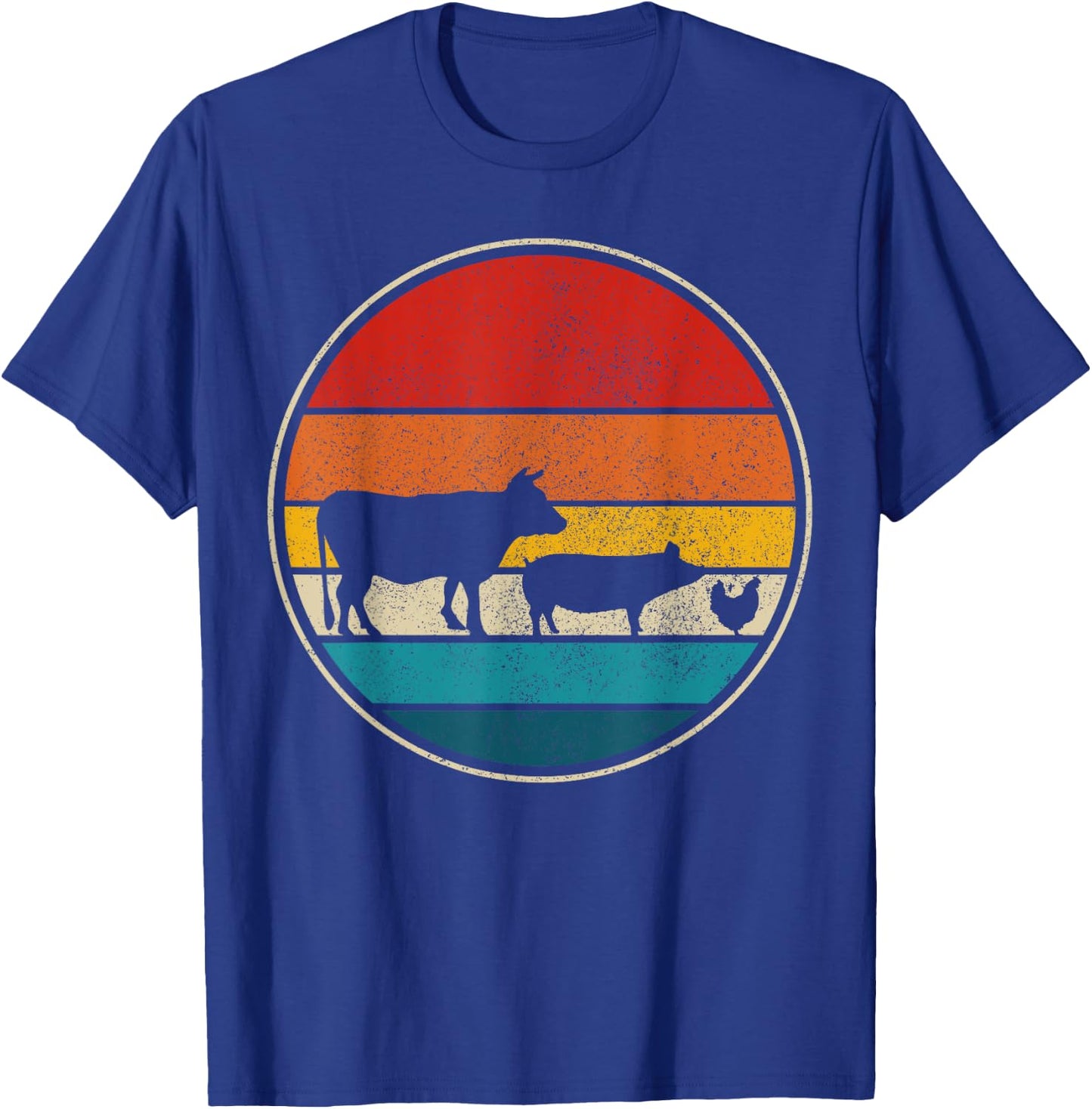 Farm Animals Cow Pig Chicken Vintage Retro Farm Gift T-Shirt - T-Shirt | Royal