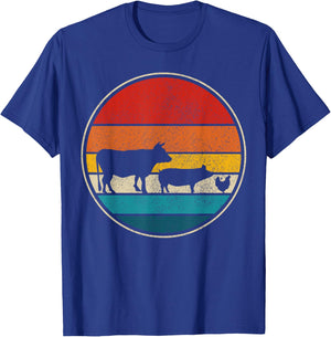 Farm Animals Cow Pig Chicken Vintage Retro Farm Gift T-Shirt - T-Shirt | Royal
