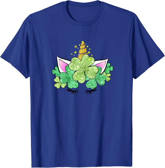 Green Shamrocks Irish Cute Unicorn Girls St Patrick's Day T-Shirt - T-Shirt | Royal