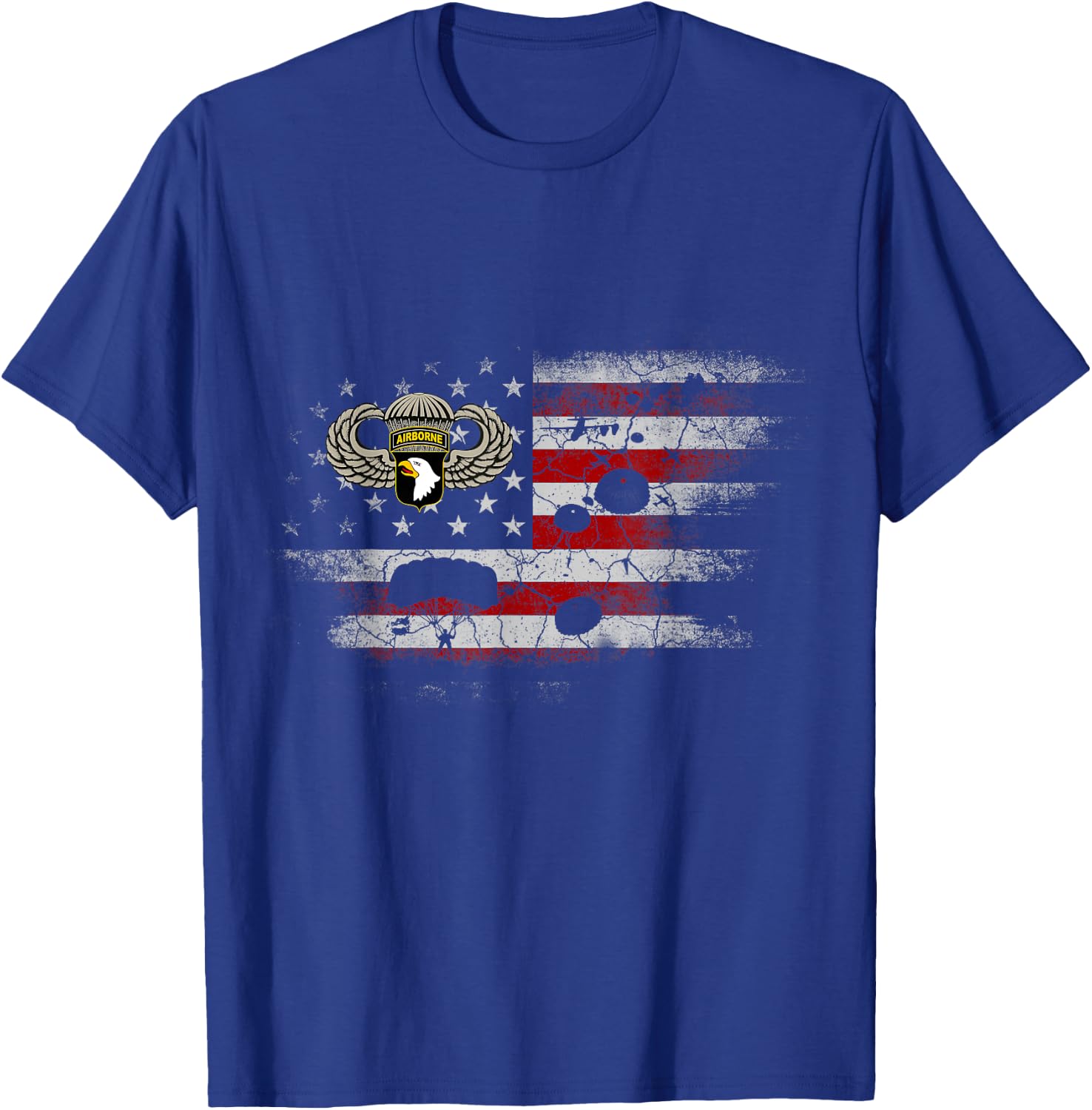 U.S Paratrooper 101st Airborne Division Veteran Flag Vintage T-Shirt - T-Shirt | Royal