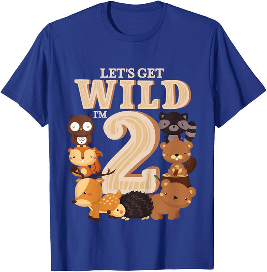 2 Year Old Woodland Animals Birthday Wild Forest 2nd Gift T-Shirt - T-Shirt | Royal