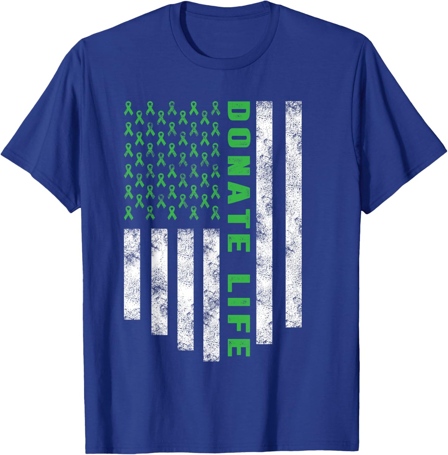 Organ Transplant Awareness USA Flag Donate Life Green Ribbon T-Shirt - T-Shirt | Royal