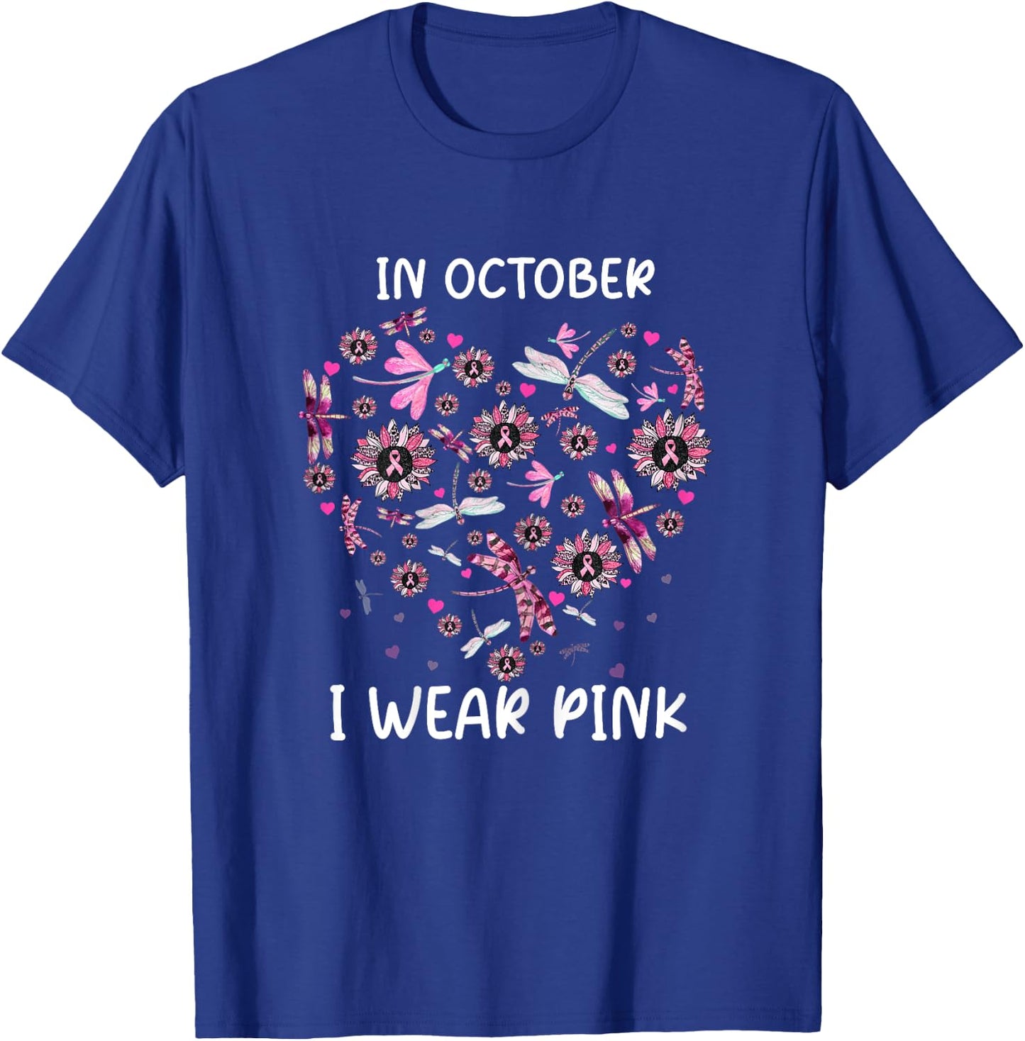 Sunflower Dragonfly Pink Breast Cancer Awareness Women T-Shirt - T-Shirt | Royal