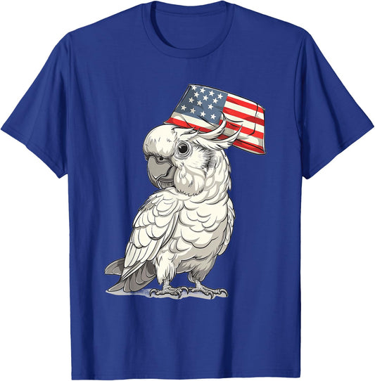 Umbrella Cockatoo with USA Hat T-Shirt - T-Shirt | Royal