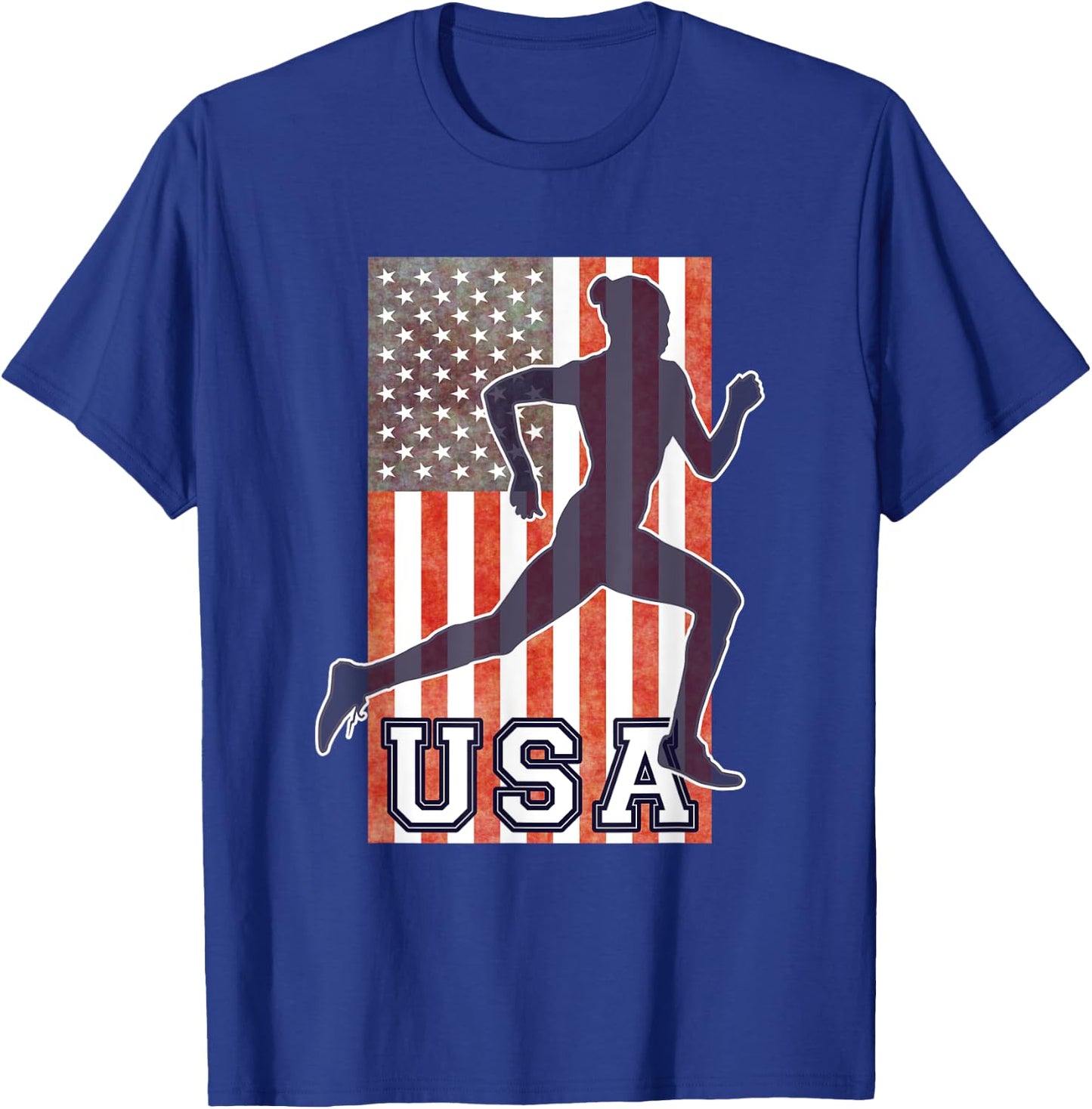 USA Women Running Track & Field Team American Flag Runner T-Shirt - T-Shirt | Royal