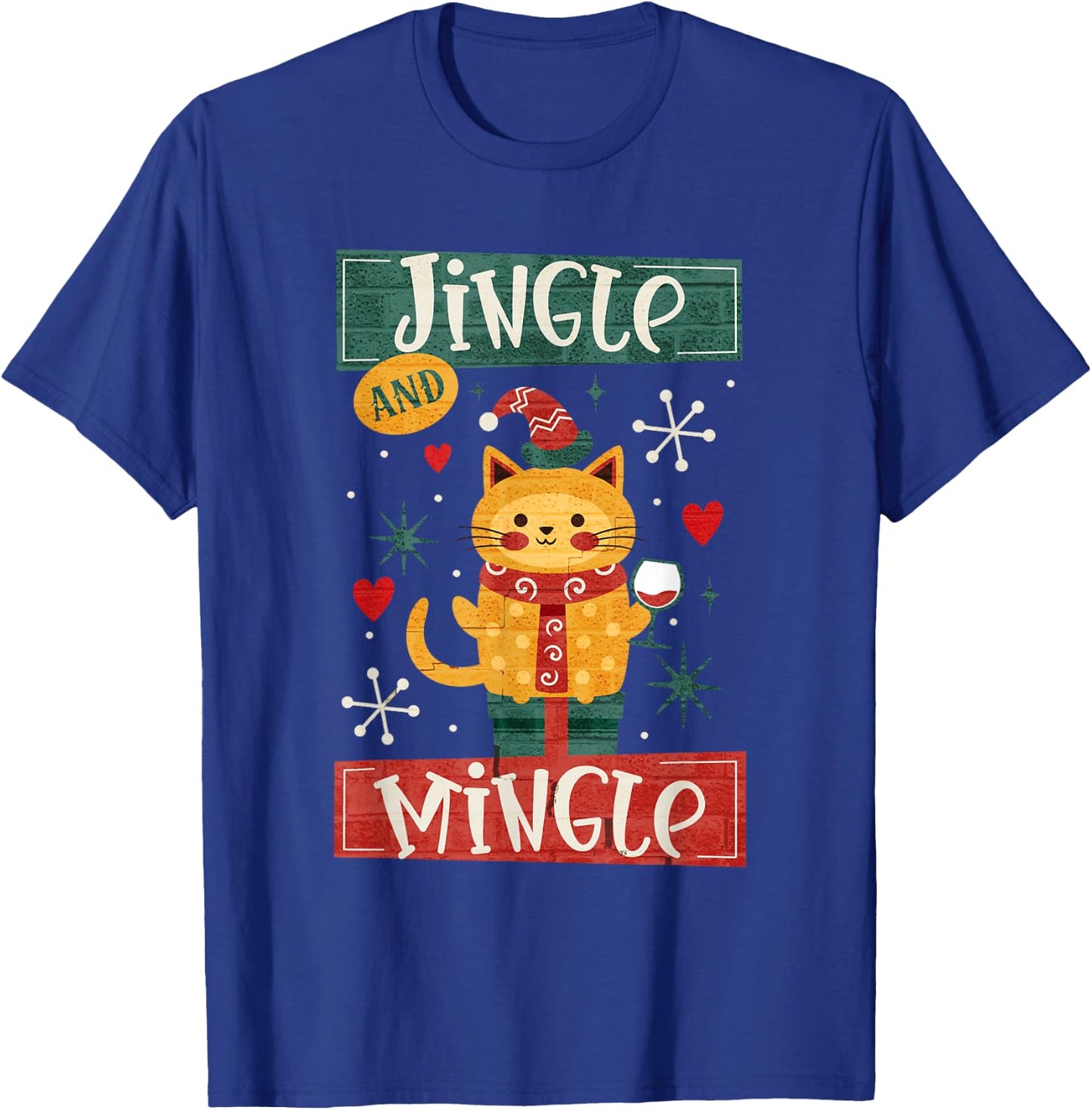 Jingle & Mingle Christmas Holiday Cat Party Wine Adult T-Shirt - T-Shirt | Royal