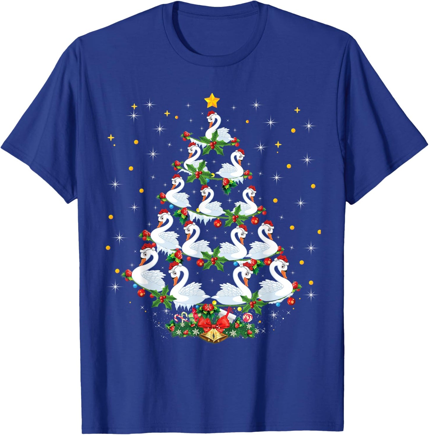 Funny Swans Bird Lover Xmas Gift Swans Christmas Tree T-Shirt - T-Shirt | Royal