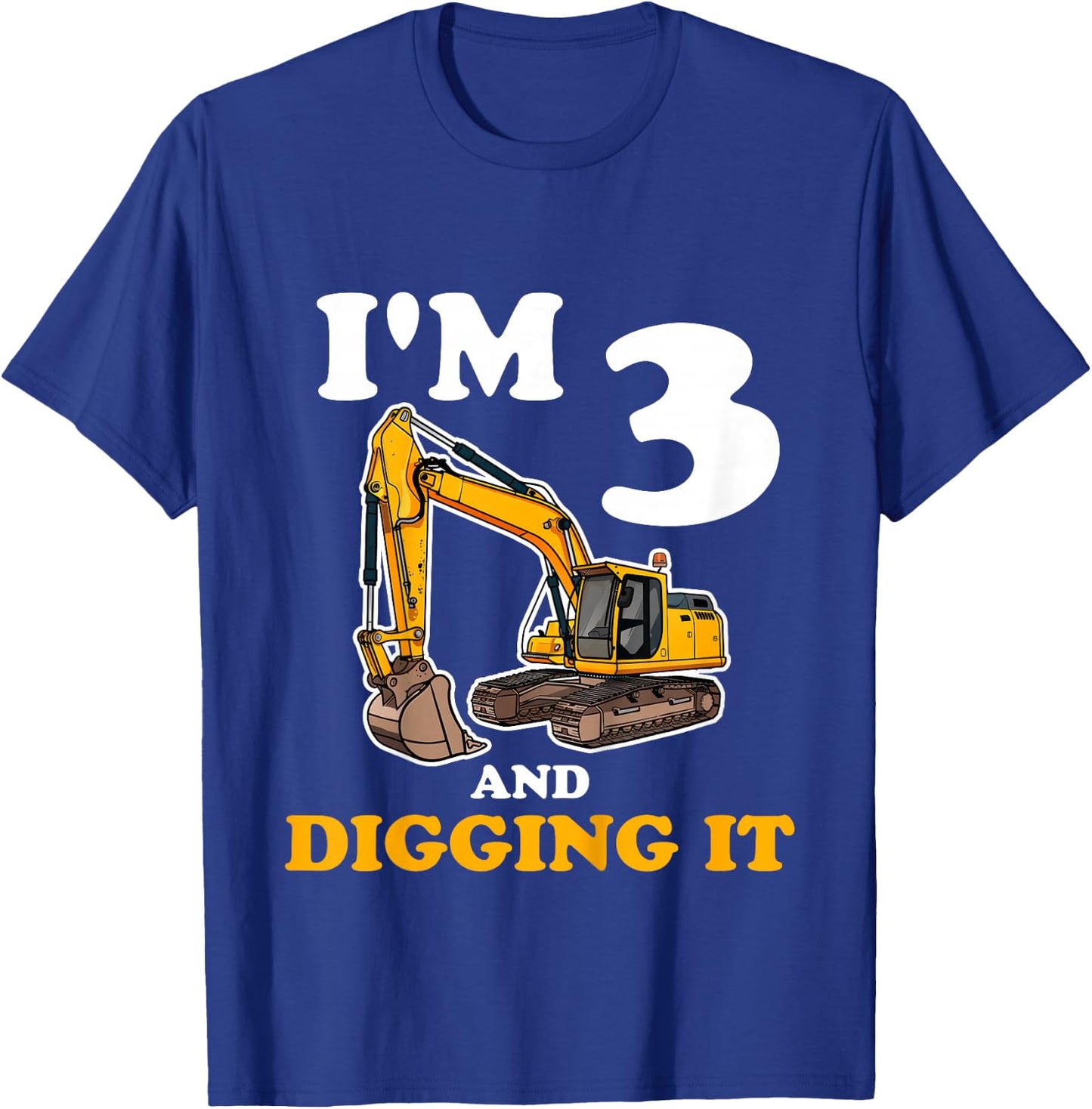 Kids Three 3yr 3rd Birthday Construction Boy 3 Years Old T-Shirt - T-Shirt | Royal