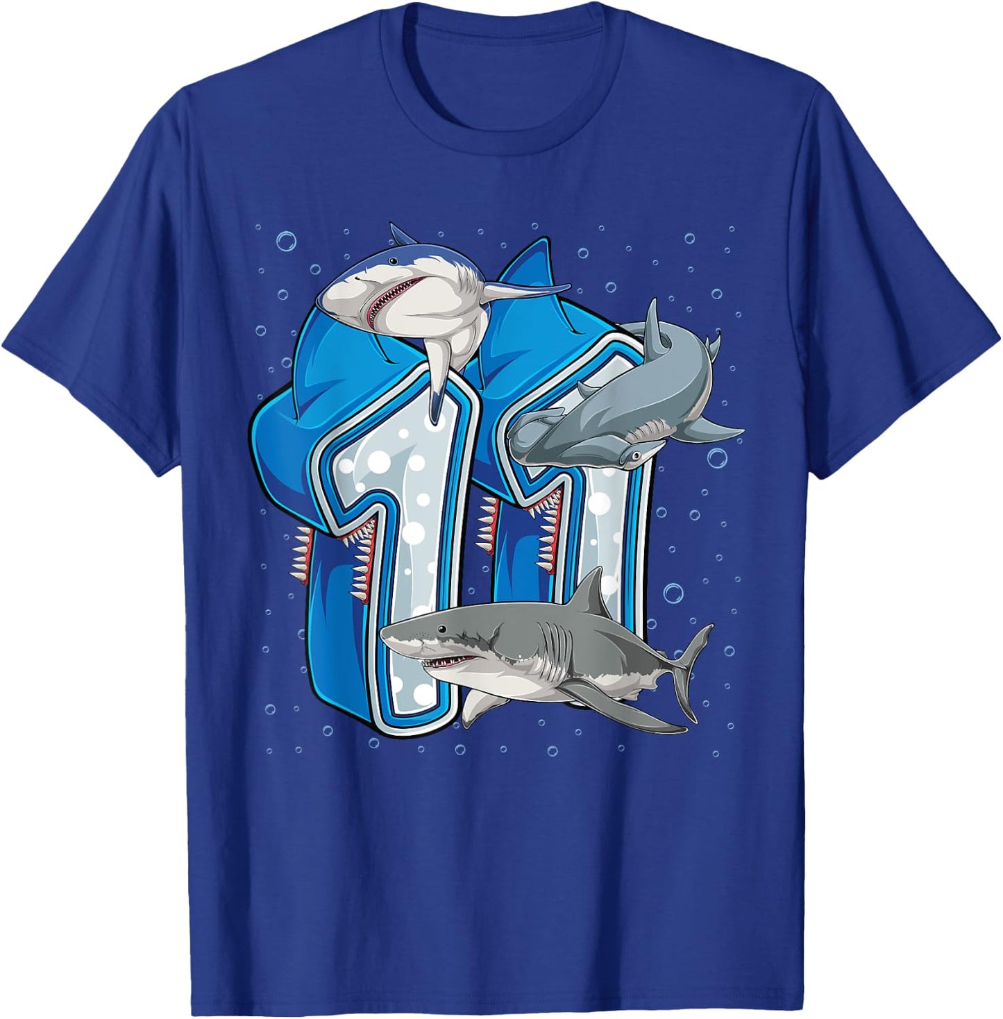 11th Birthday Boys Shark 11 years Old Ocean Shark B-day T-Shirt - T-Shirt | Royal