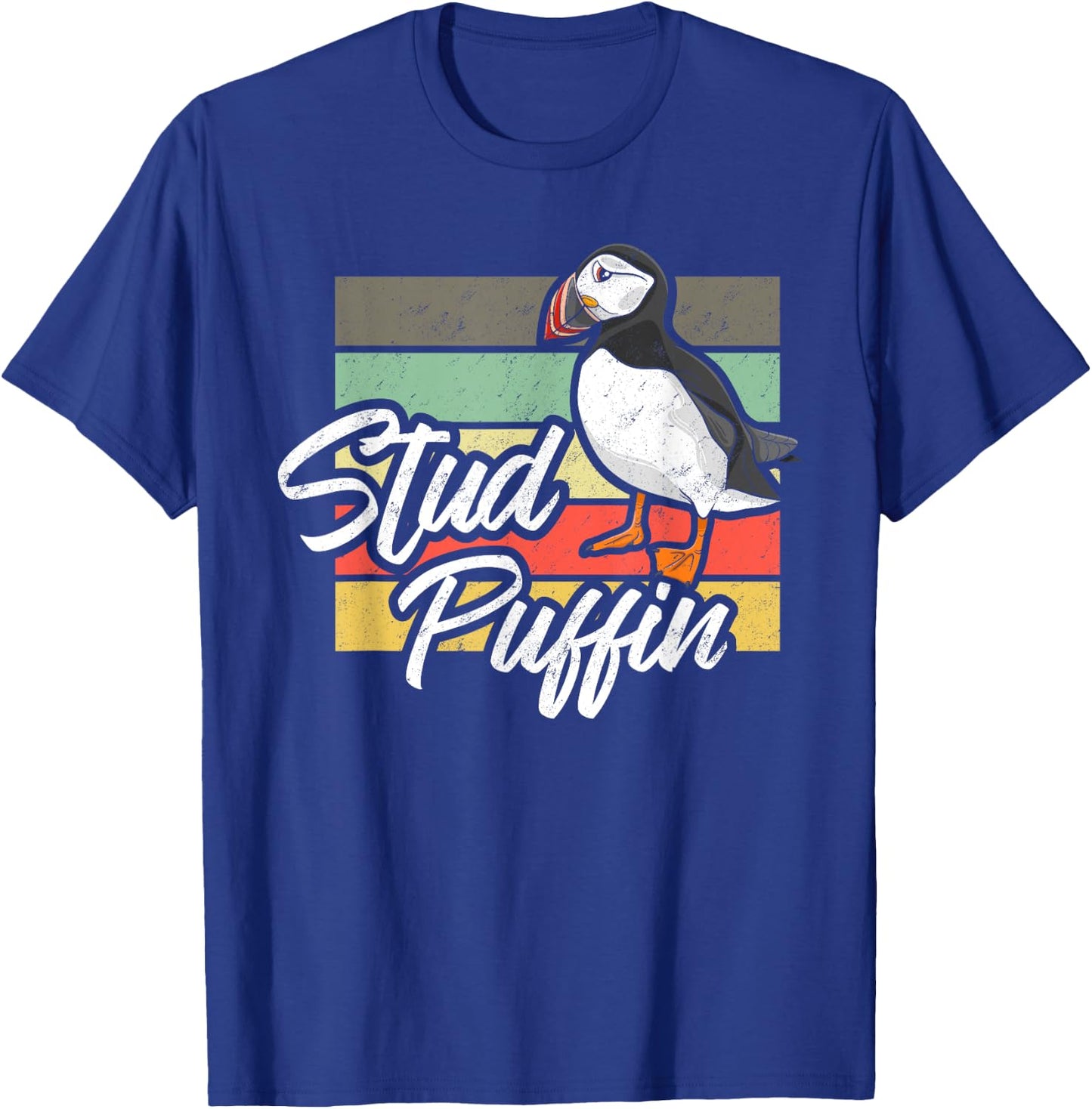 Stud Puffin - Funny Bird Seabird Vintage Retro T-Shirt - T-Shirt | Royal