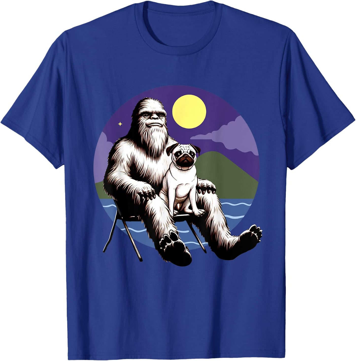 Bigfoot And Pug Dog Sasquatch Dog Owners Lovers Design T-Shirt - T-Shirt | Royal