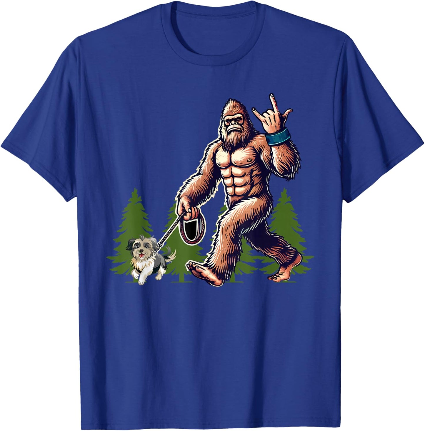 Funny Shih Tzu Bigfoot Dog Walking Dog Mom Dad Kids T-Shirt - T-Shirt | Royal