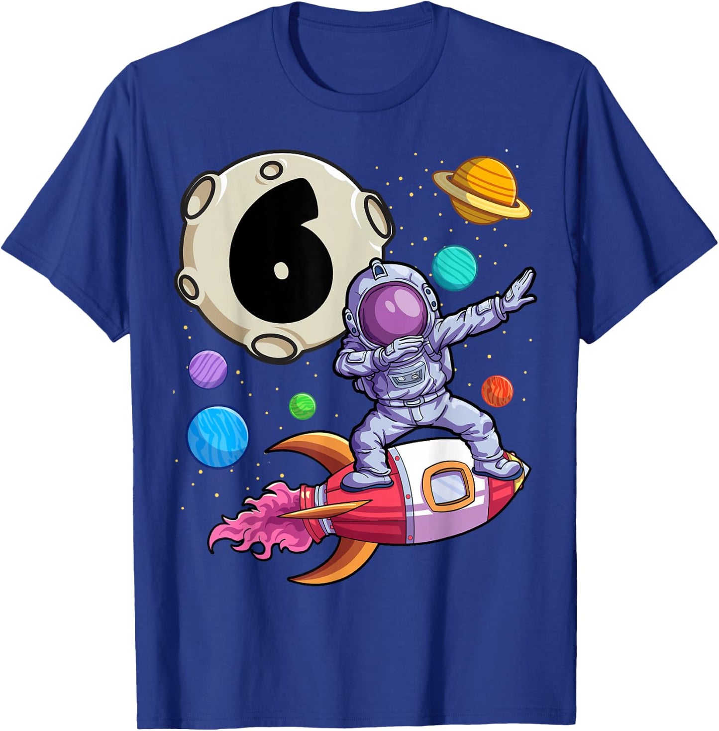 Dabbing Astronaut 6 Yrs Old Birthday Boy Space 6th Birthday T-Shirt - T-Shirt | Royal