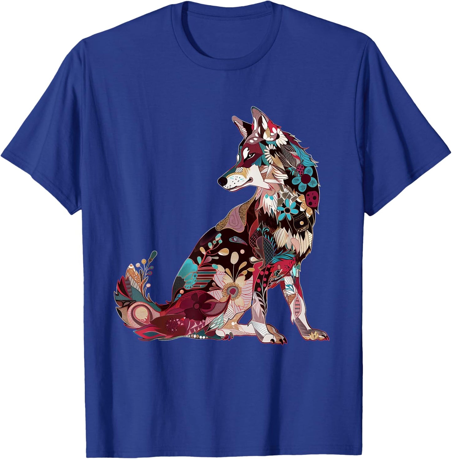 Wolf Vintage Flowers Floral Wolf Lover T-Shirt - T-Shirt | Royal