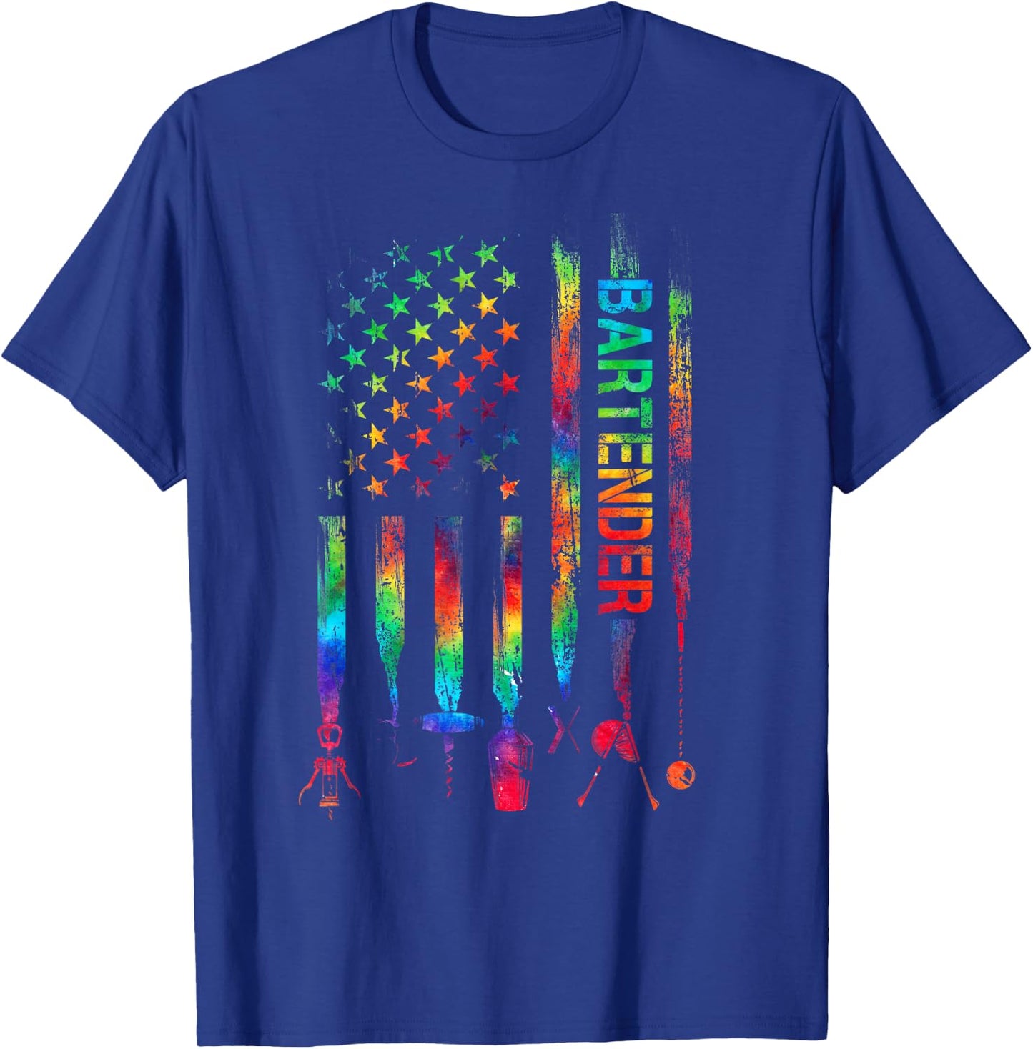 Bartender With American Flag Tie Dye Bartending Father's day T-Shirt - T-Shirt | Royal