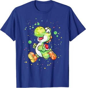 Super Mario Yoshi Watercolor Splatter Portrait T-Shirt - T-Shirt | Royal