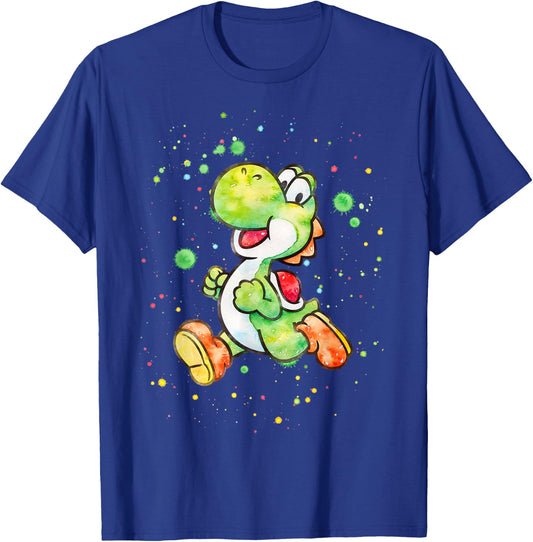 Super Mario Yoshi Watercolor Splatter Portrait T-Shirt - T-Shirt | Royal