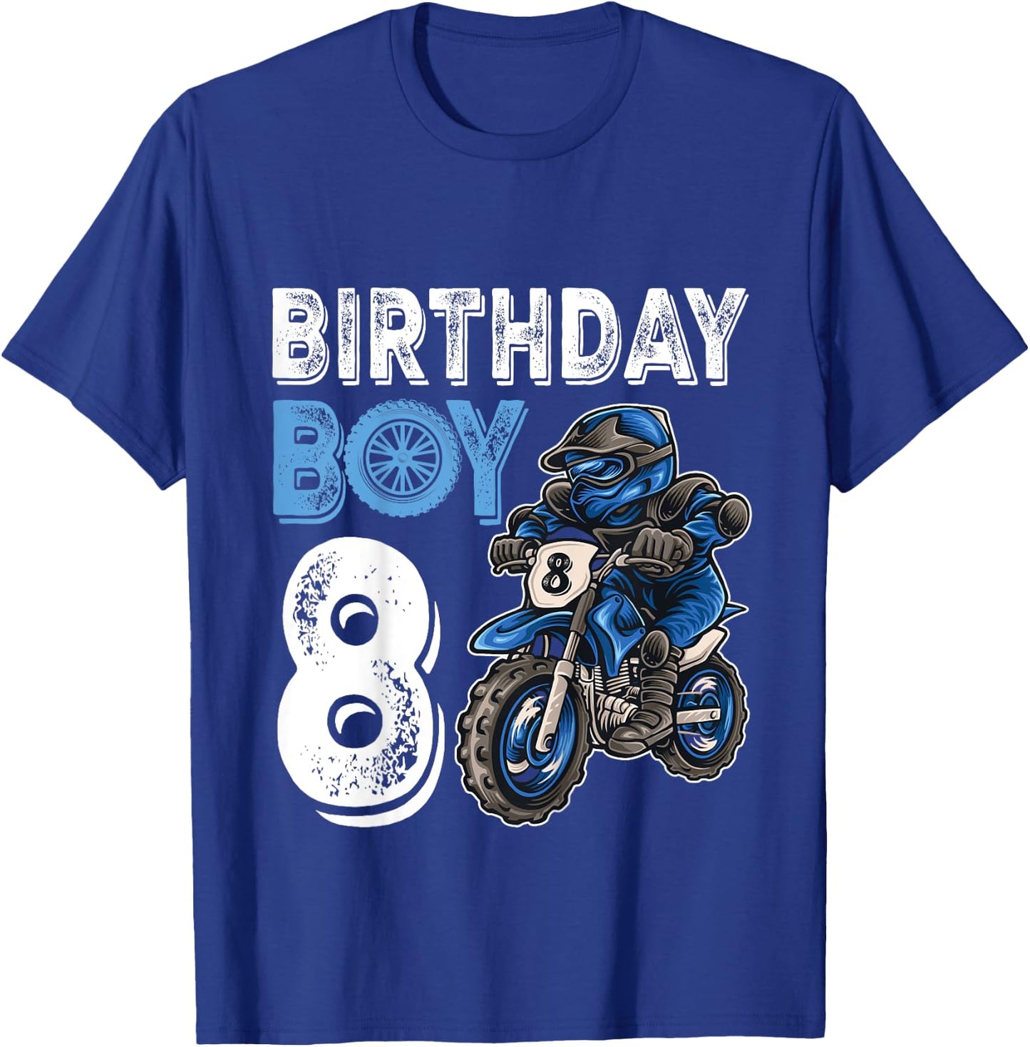 Motocross MX 8th Gift 8 Year Old Dirt Bike Birthday Party T-Shirt - T-Shirt | Royal