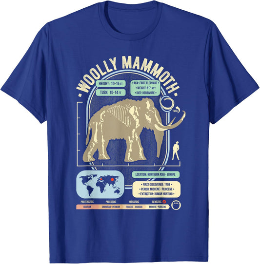 Dinosaur Facts - Woolly Mammoth Science & Anatomy Gift T-Shirt - T-Shirt | Royal