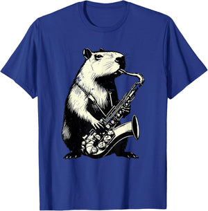 Wind Instrument Saxophonist Capybara Playing Saxophone T-Shirt - T-Shirt | Royal