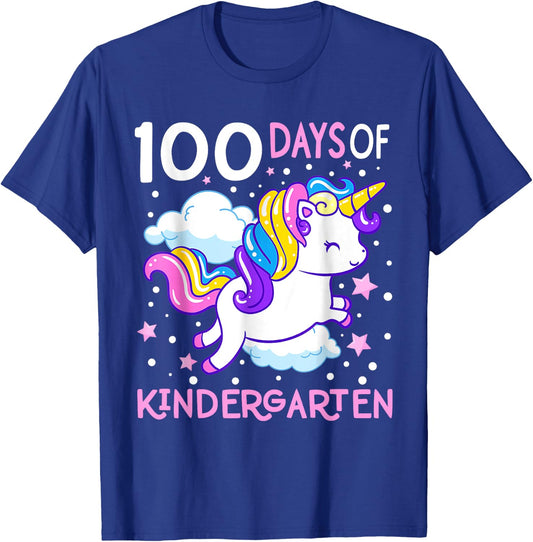 100 Days Of Kindergarten Teacher 100th Day Of School Unicorn Men Women Girls Kids T-Shirt - T-Shirt | Royal