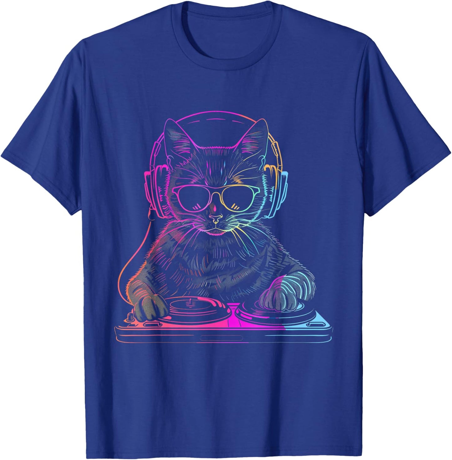 DJ Cat EDM Techno House Music Funny Cat Lover T-Shirt - T-Shirt | Royal