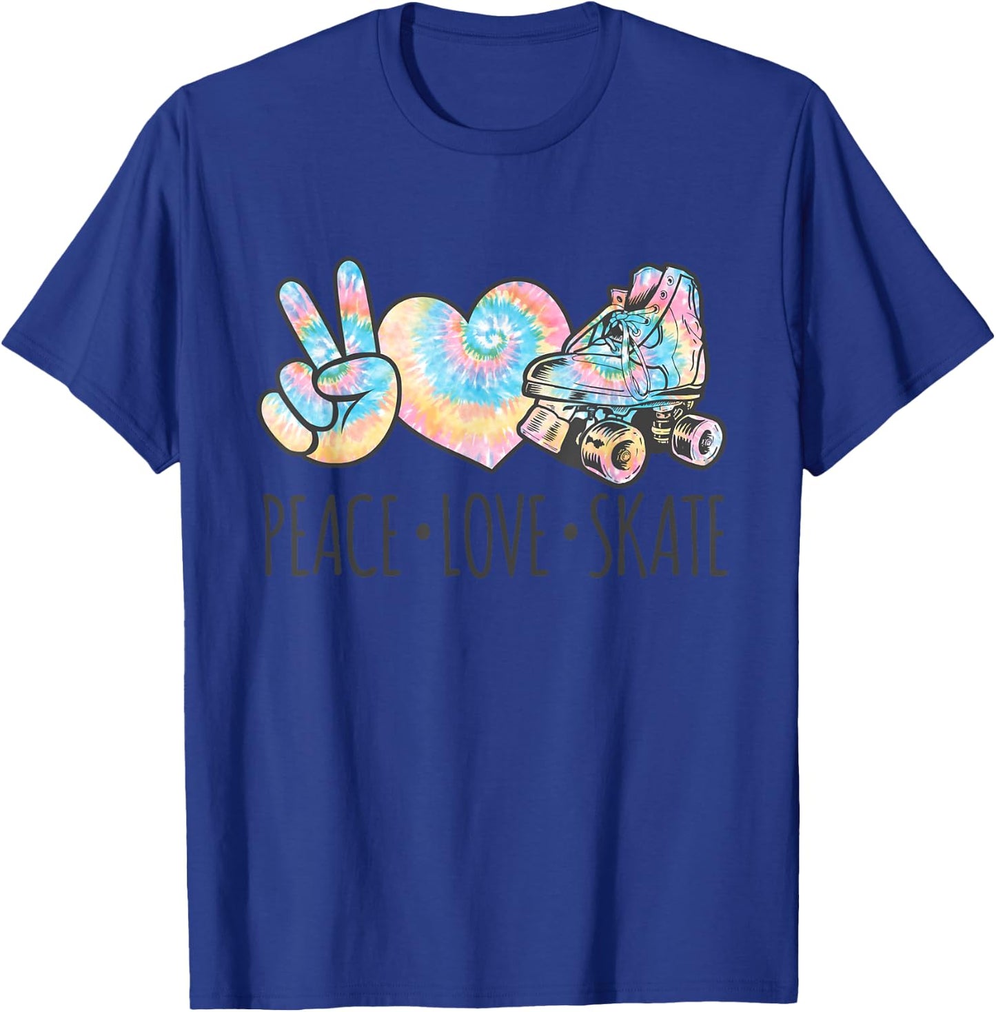 Tie Dye Roller Skating for Teen Girls | Peace Love Skate T-Shirt - T-Shirt | Royal