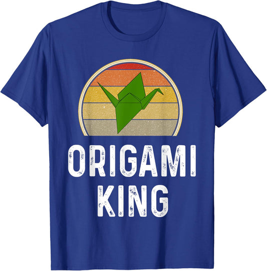 Funny Origami King Folded Paper Bird Crane Retro Sunset T-Shirt - T-Shirt | Royal