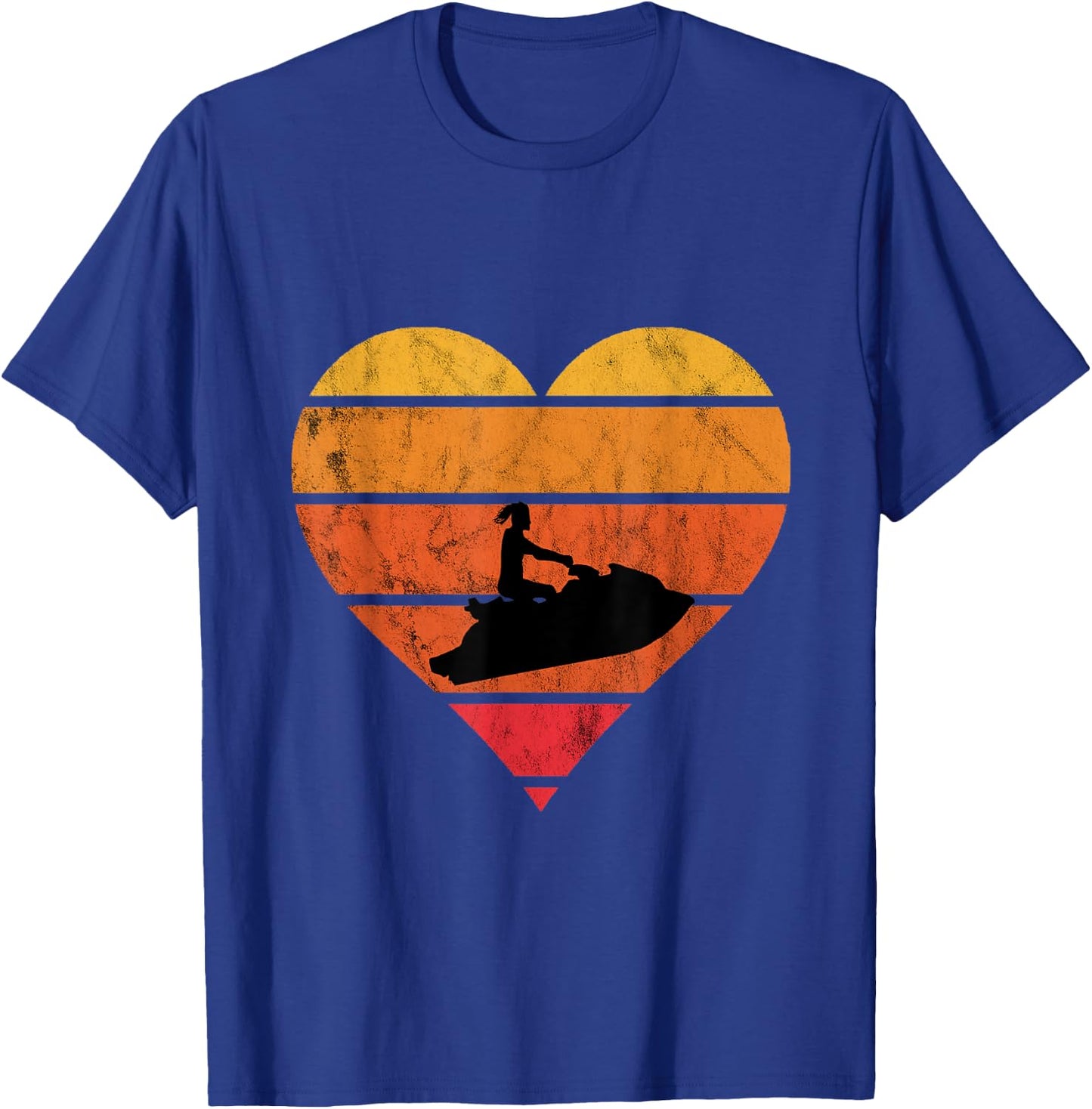 Jet Ski Retro Vintage Sunset Heart Jet Skiing Watercraft T-Shirt - T-Shirt | Royal