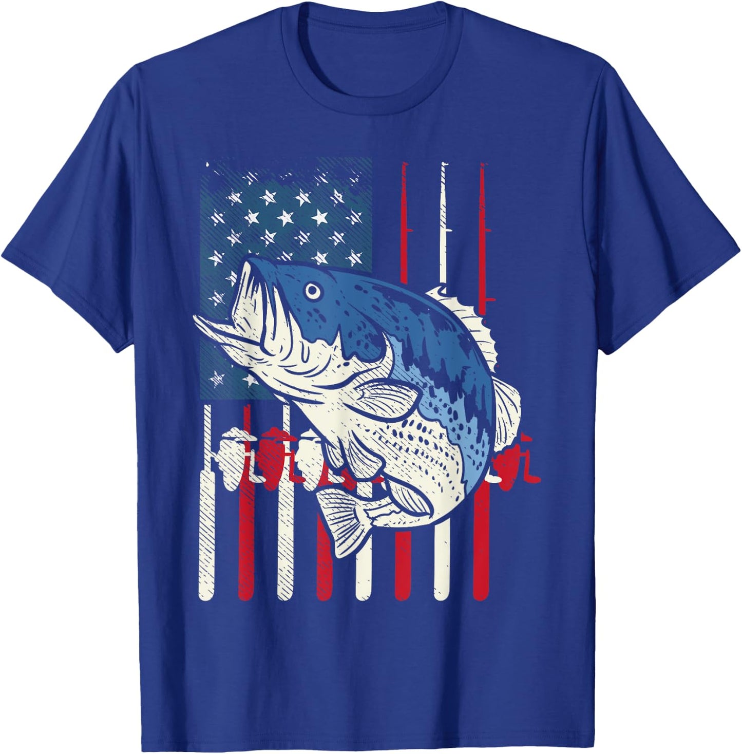 Bass Fish US American Flag Patriotic Fishing Fisherman Gift T-Shirt - T-Shirt | Royal