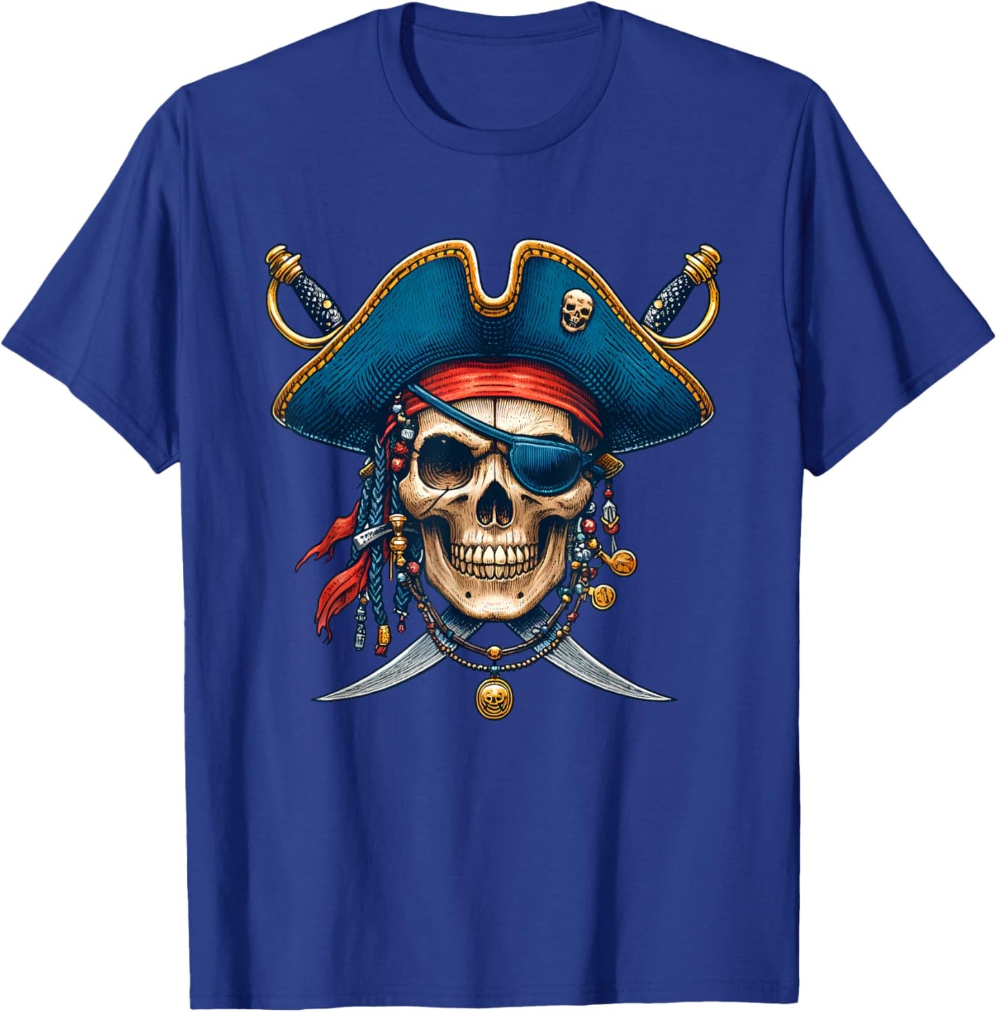 Pirate Skull Halloween Costume Men Women Boys Girls Teens T-Shirt - T-Shirt | Royal