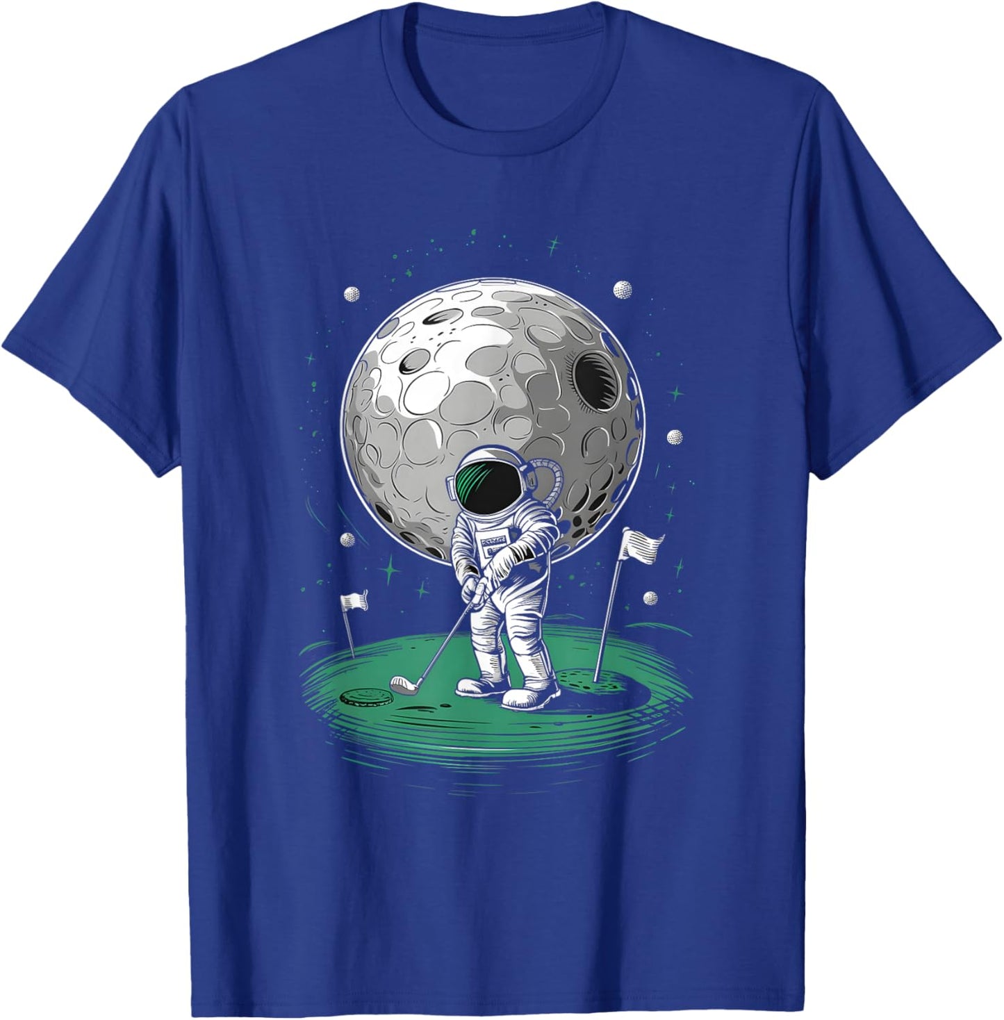 Astronaut Golfing On Moon Funny Golf T-Shirt - T-Shirt | Royal