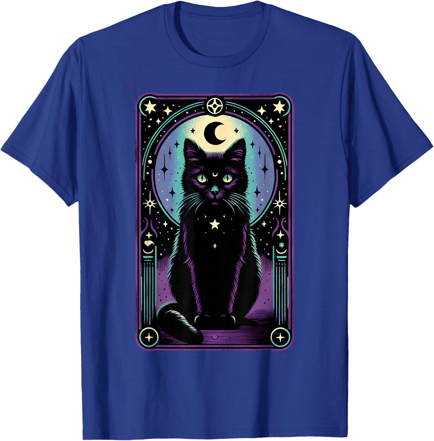 Tarot Card Crescent Moon Black Cat Lover Tarot Cat Vintage T-Shirt - T-Shirt | Royal