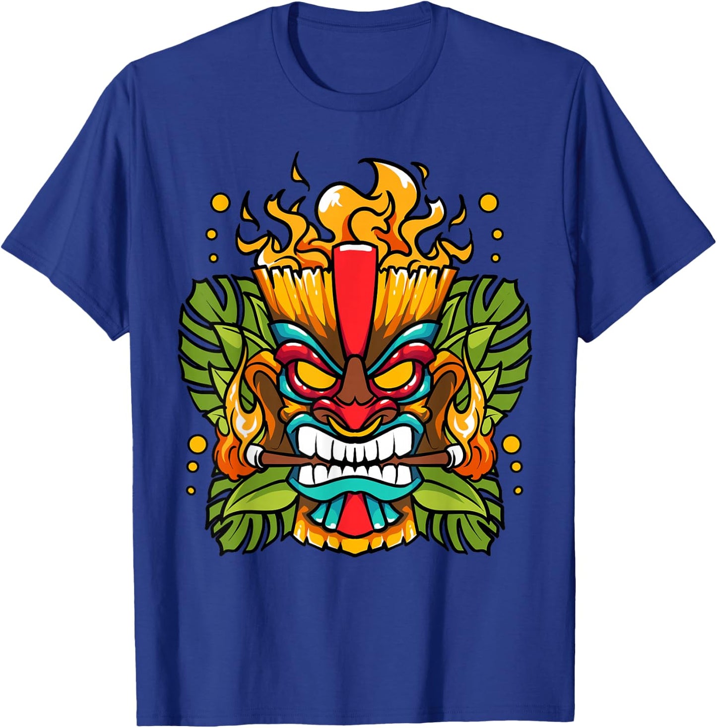Hawaiian Tiki Mask Fire Totem God Of The Luau T-Shirt - T-Shirt | Royal