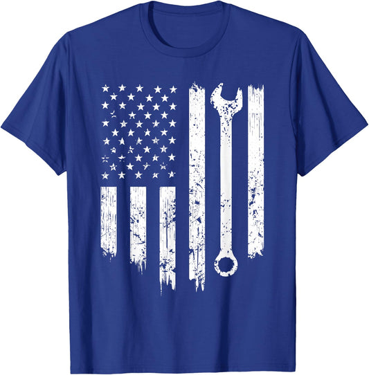 Funny Vintage Mechanic Distressed American Flag Gift T-Shirt - T-Shirt | Royal