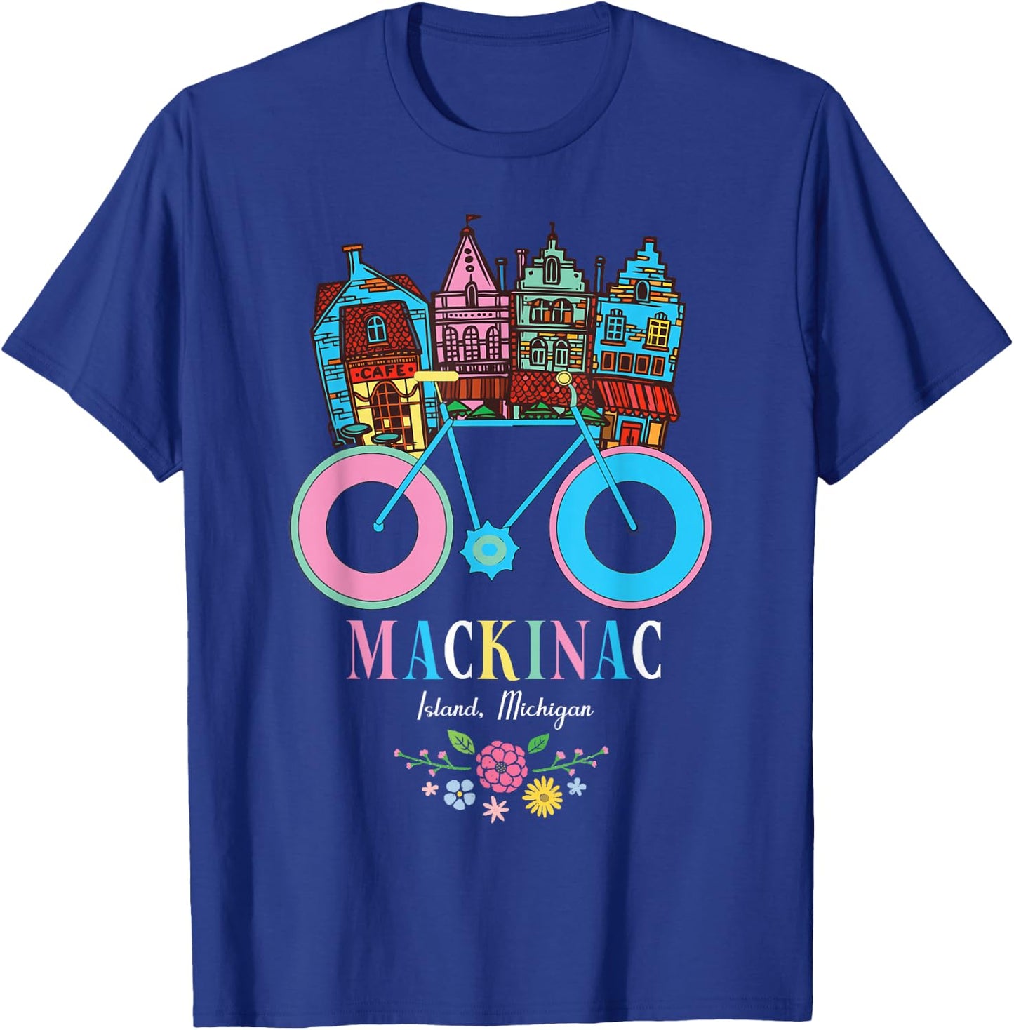 Mackinac Island Michigan Retro Bike Art T-Shirt - T-Shirt | Royal