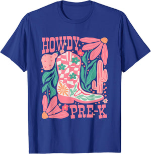 Howdy Prek Teacher Western Pre-K Grade Team Cowboy Cowgirl T-Shirt - T-Shirt | Royal