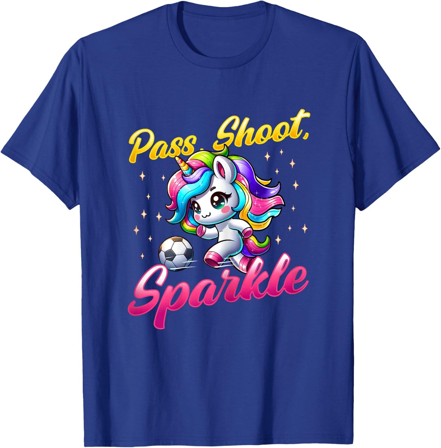 Pass Shoot Sparkle Soccer Player Unicorn Women Girls T-Shirt - T-Shirt | Royal