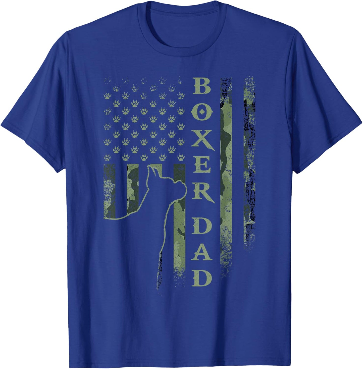 Vintage USA American Camo Flag Proud Boxer Dad Silhouette T-Shirt - T-Shirt | Royal