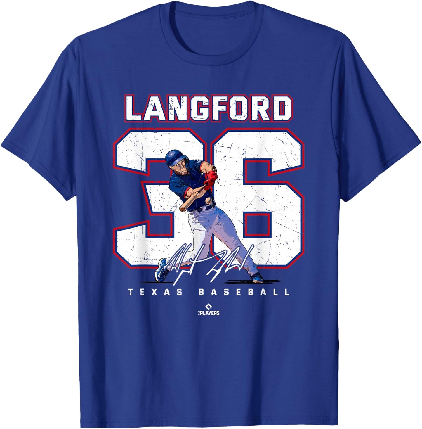Number and Portrait Wyatt Langford Texas MLBPA T-Shirt - T-Shirt | Royal
