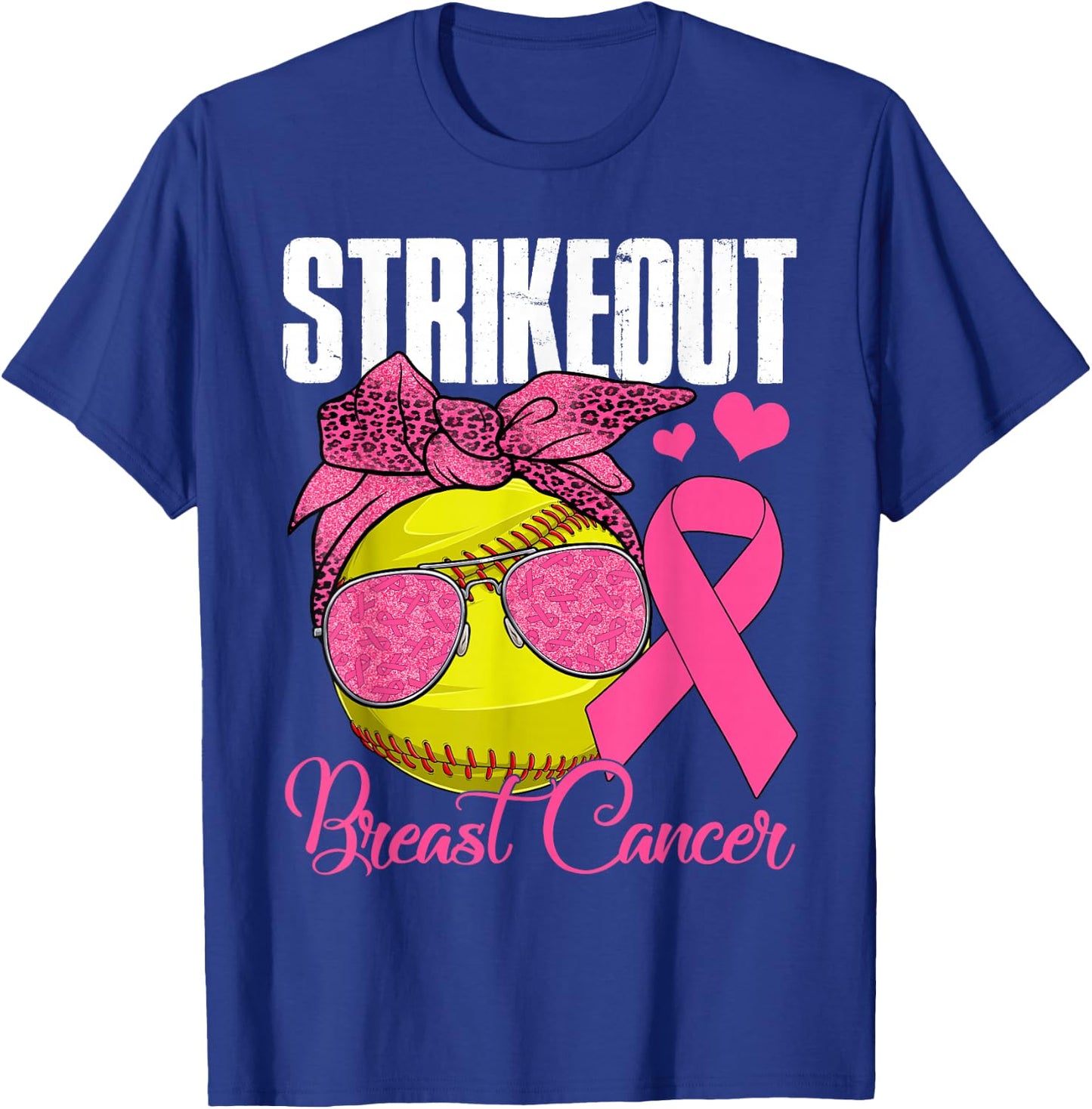 Strike Out Breast Cancer Softball Ball & Pink Ribbon Women T-Shirt - T-Shirt | Royal