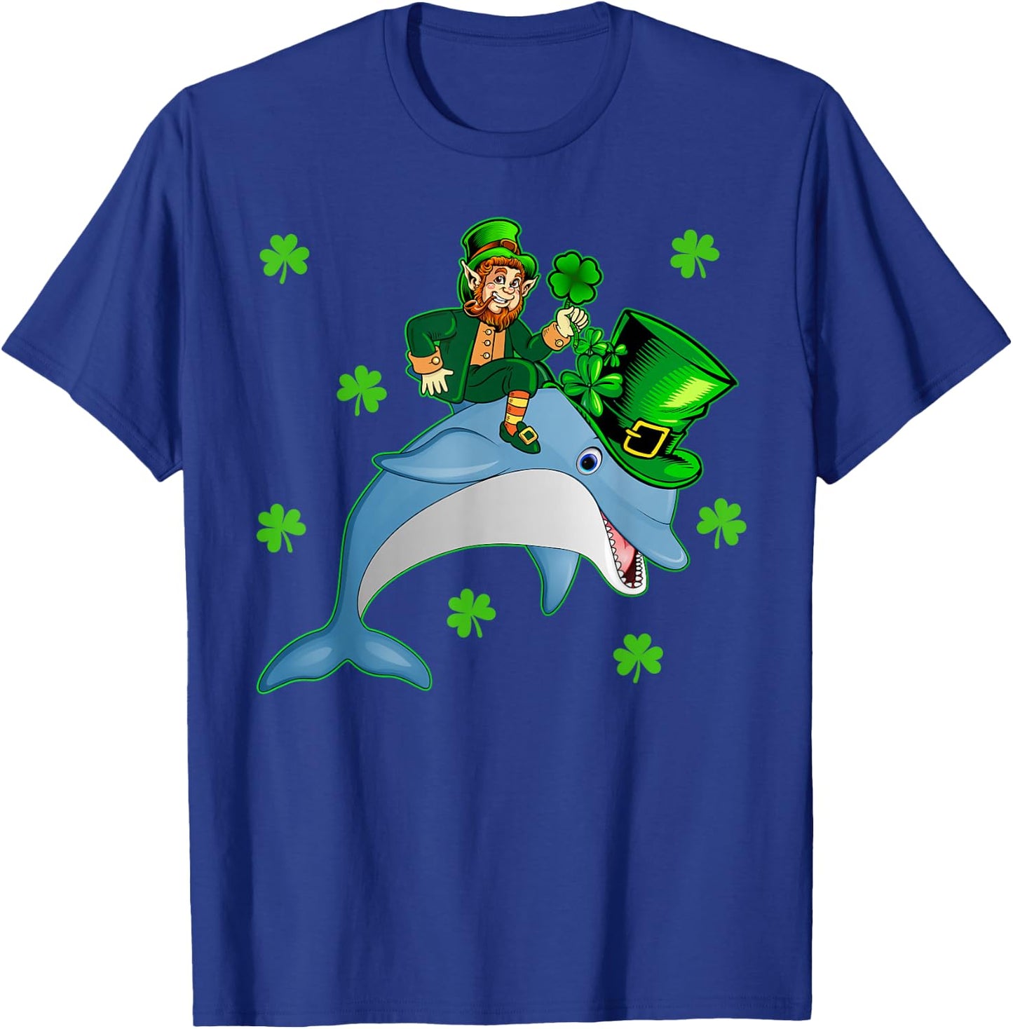 Lucky Dolphin Leprechaun Riding Dolphin St. Patrick's Day T-Shirt - T-Shirt | Royal