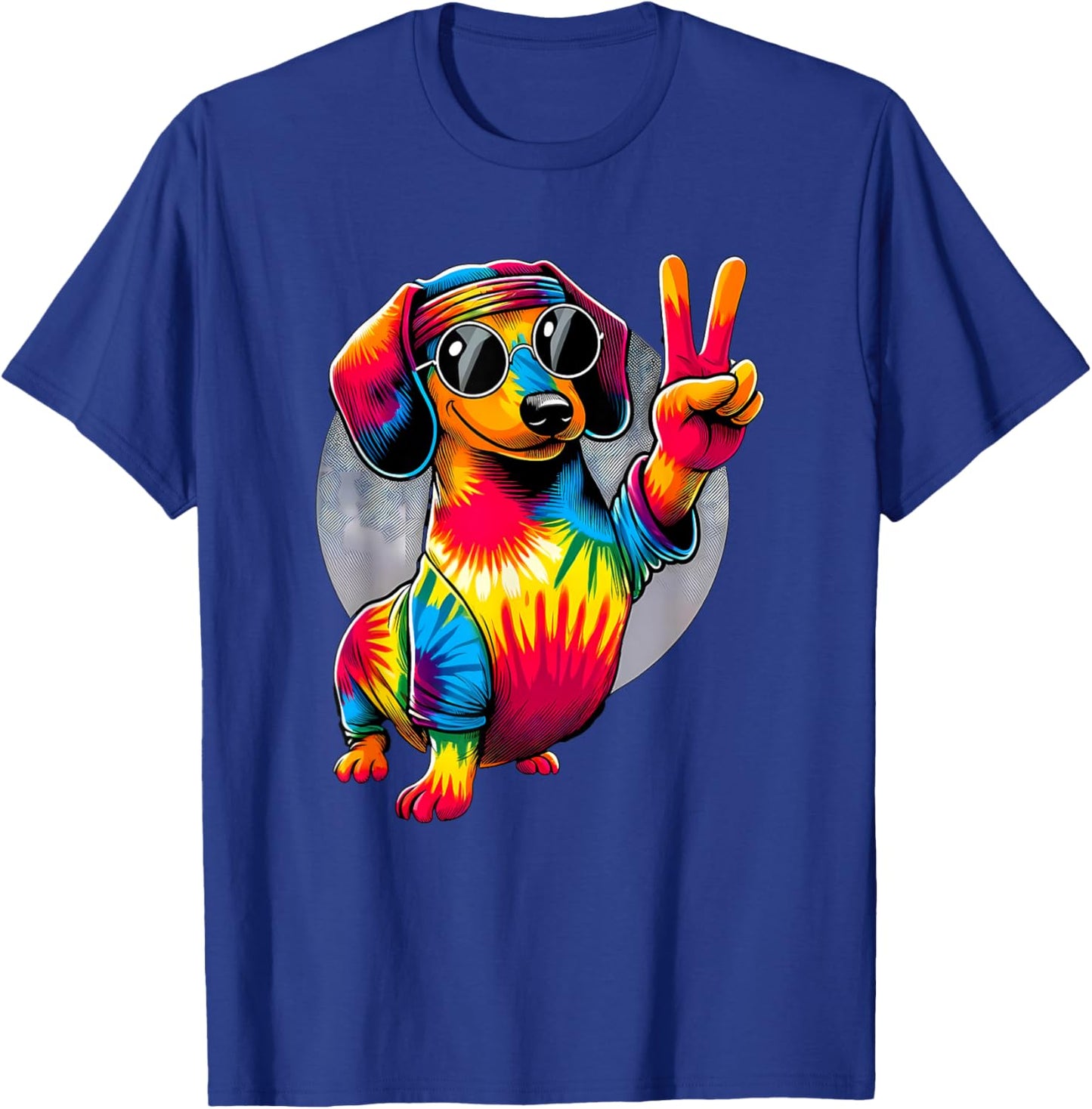 Peace Sign Tie Dye Weiner Dachshund Dog Women Kids T-Shirt - T-Shirt | Royal