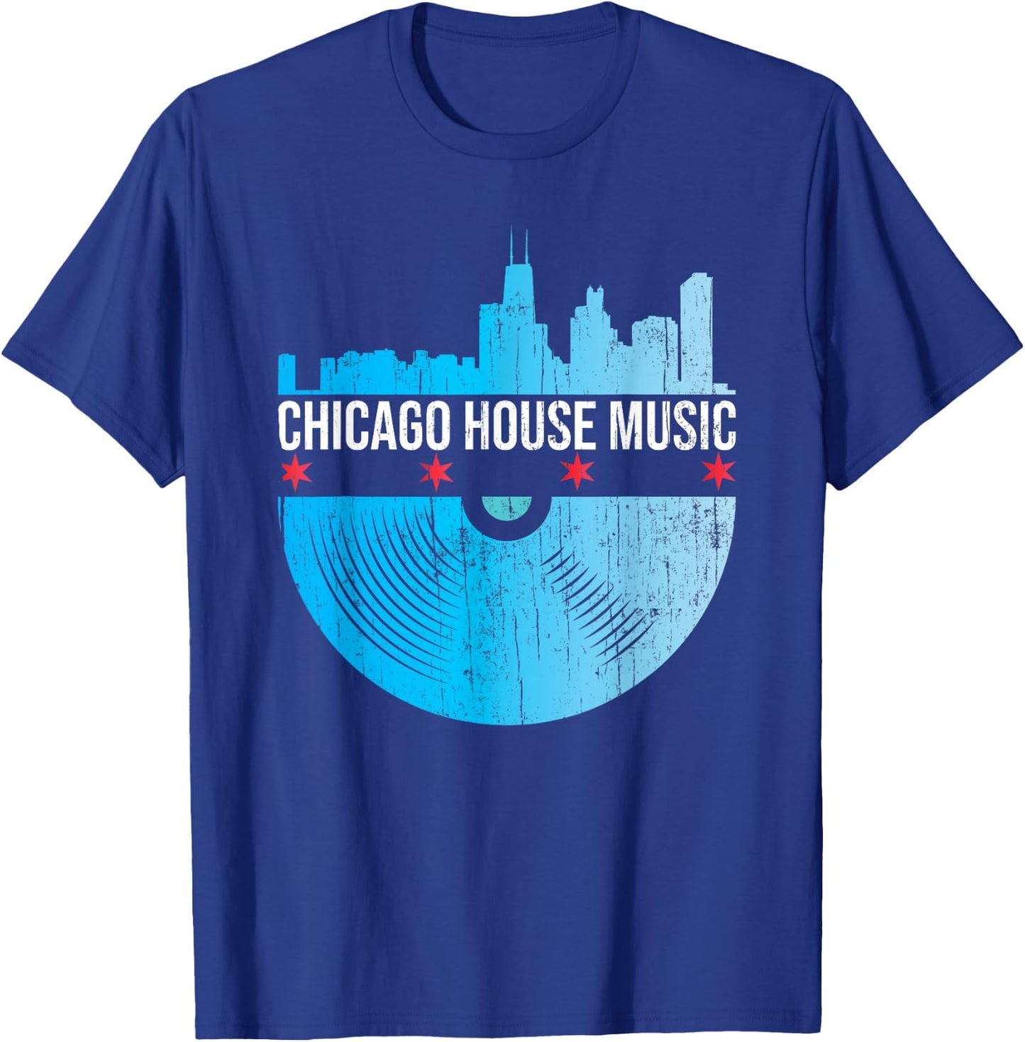 Chicago House Music - Skyline Vinyl Record DJ Rave T-Shirt - T-Shirt | Royal