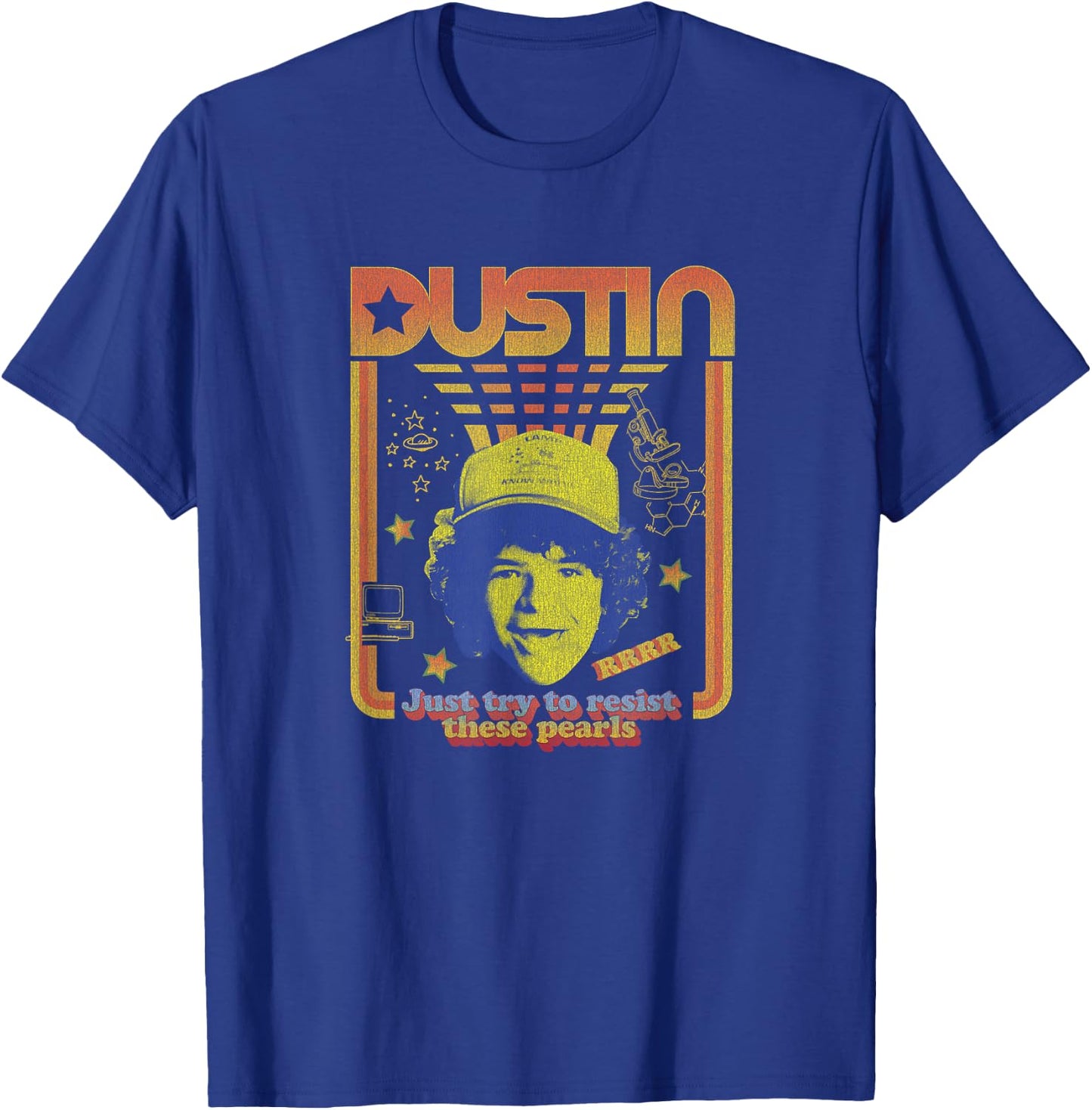Stranger Things Dustin Floating Head Resist The Pearls Star T-Shirt - T-Shirt | Royal