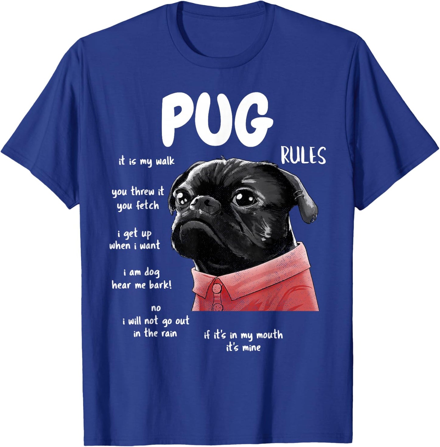 Cute Kawaii Funny Black Pug Dog Rules Gifts Men Women Kids Small T-Shirt - T-Shirt | Royal
