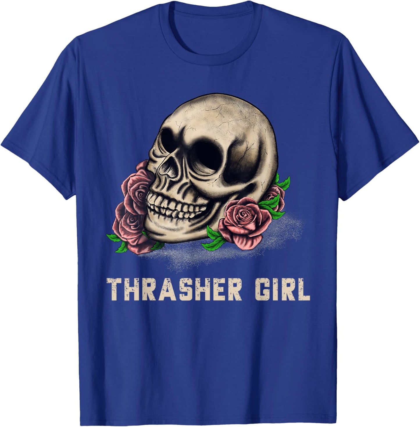 Thrasher Girl Thrasher Head Skull and Roses Graphic T-Shirt - T-Shirt | Royal