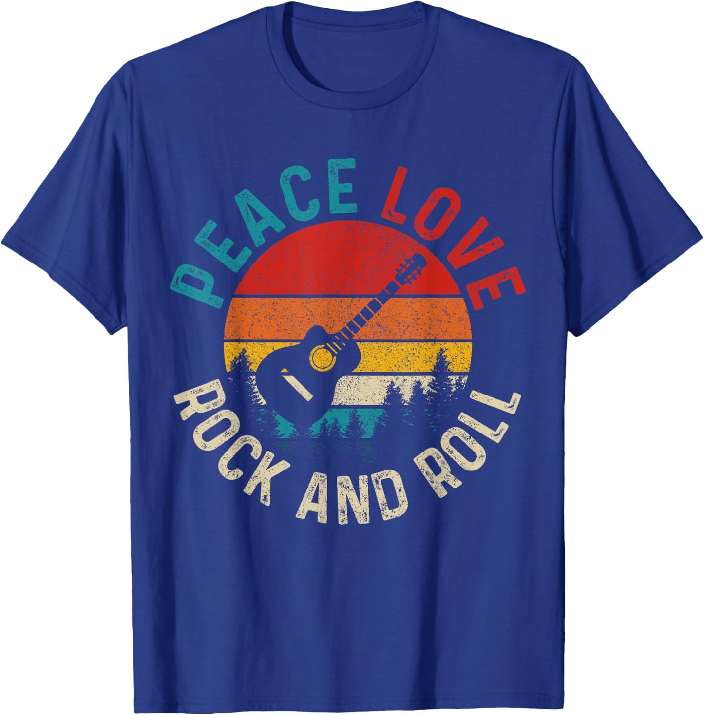 Peace Love & Rock & Roll Guitar Player Guitarist Vintage T-Shirt - T-Shirt | Royal