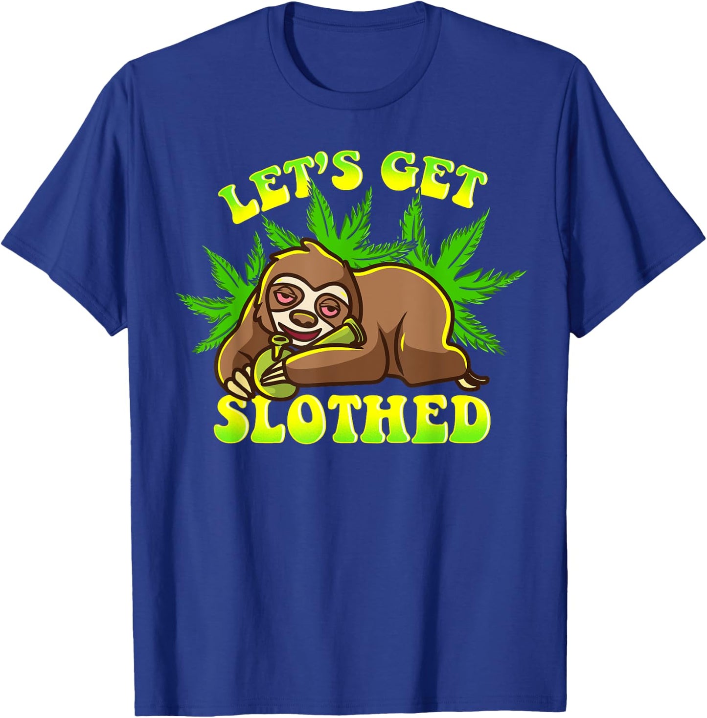 Stoned Sloth Blood Shot Eyes Pot Marijuana Bong Weed Sloth T-Shirt - T-Shirt | Royal