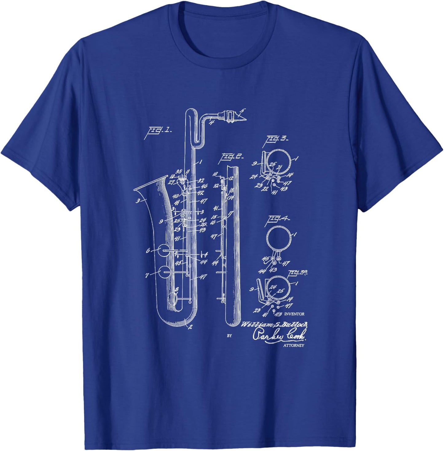 Saxophone Bari Sax Patent Style Cool Saxophonist T-Shirt - T-Shirt | Royal